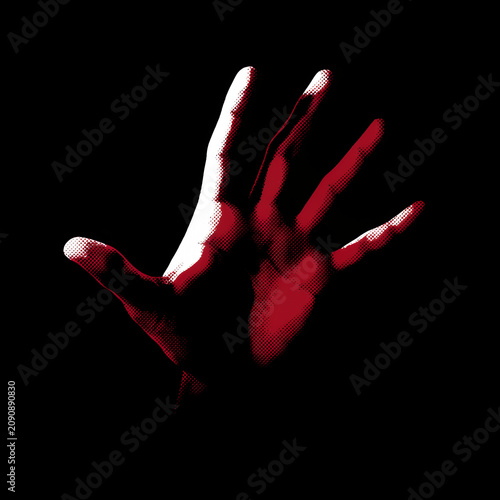 Creative Minimalist Red and Black Dotted Textured Hand Illustration Isolated