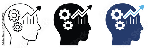 Photos Minimalist vector illustration showing human head profiles with gear icons and r