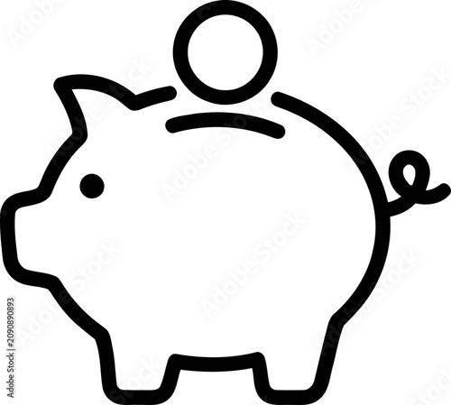 Cuadro en lienzo Piggy Bank Icon with Coin, Simple Outline Art, Financial Savings Concept
