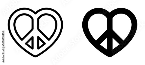Photos Heart Peace Symbol Vector Icons, Love and Harmony Graphics, Black and White Icon