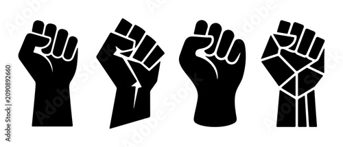 Raised Fist Vector Icons, Black Power Symbol Collection, Protest Solidarity Graphics, Social Justice Movement
