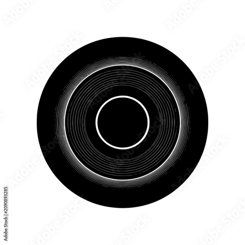 Black Hole icon featuring a cosmic singularity surrounded by a swirling accretion disk. Premium black and white vector illustration representing astronomy, astrophysics, deep space exploration, gravit