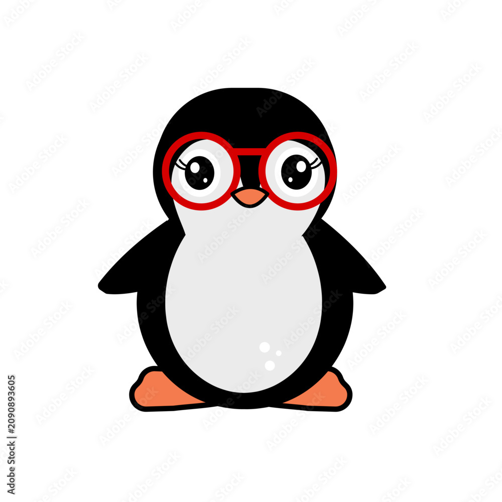 Obraz premium Cute baby penguin character with big eyes, vector cartoon illustration