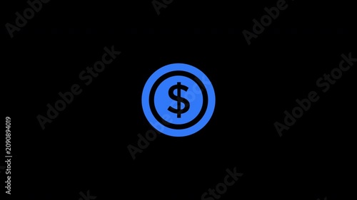 Dollar coin money currency wealth finance blue icon animation