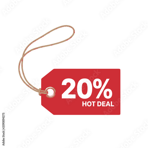 Vector illustration of red 20 percent hot deal discount tag