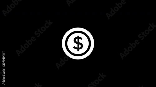 Finance dollar coin currency investment business white icon animation
