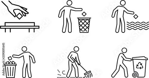Fotografía Environmental cleanup and waste disposal icons, community recycling vector illus