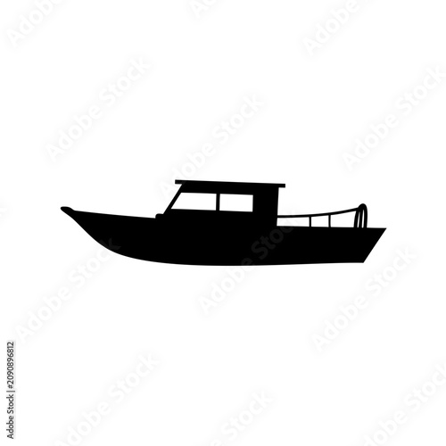 Tableau sur toile Silhouette illustration of a small cabin cruiser motorboat on a white background