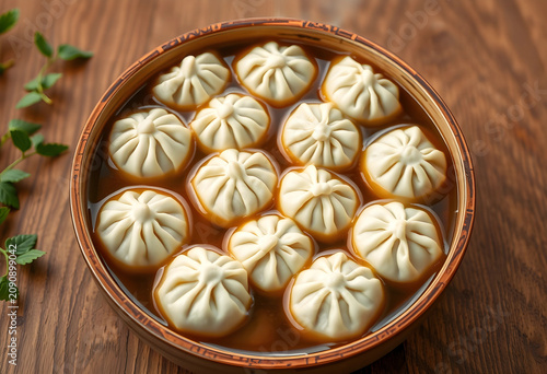 Bowl of dumplings in broth ...