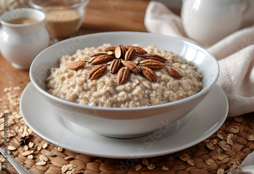 Bowl of oatmeal topped with...