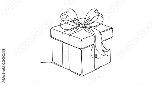 Gift Box One Line Drawing Minimalist Vector Illustration