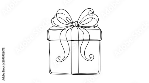 Gift Box Continuous Line Art Drawing Illustration