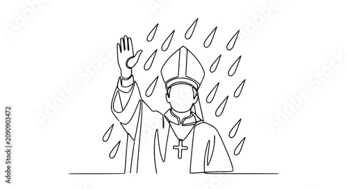 Photos Pope blessing in the rain, continuous line art, religious leader, Catholic, Vati