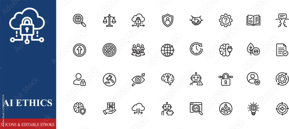 Fotografie AI ethics icon set
