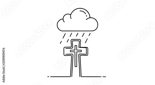 Christian Cross Silhouette Under Rain Cloud, Religious Symbol, Faith, Hope, Spirituality