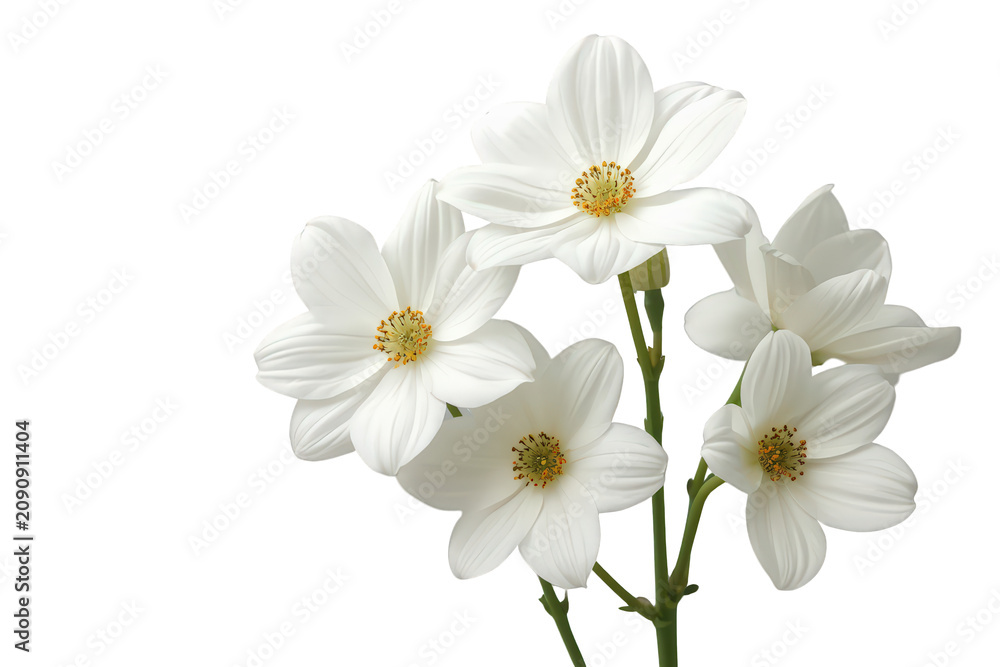 Obraz premium Bunch of white flowers blooming against a transparent background, symbolizing purity, growth, and natural beauty