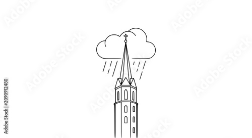 Obraz na plátně Church Steeple Under Rainy Cloud with Cross