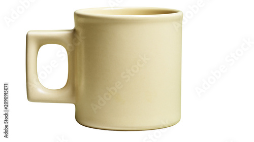 Foto Plain cream ceramic mug with square handle, isolated on transparent background