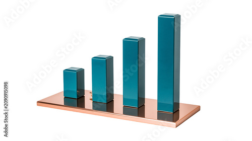 Foto Teal rectangular bars of increasing height on a copper base, isolated on transpa