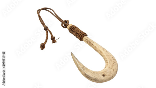 Obraz na plátně Ancient traditional bone fish hook artifact single hunting item isolated on a tr