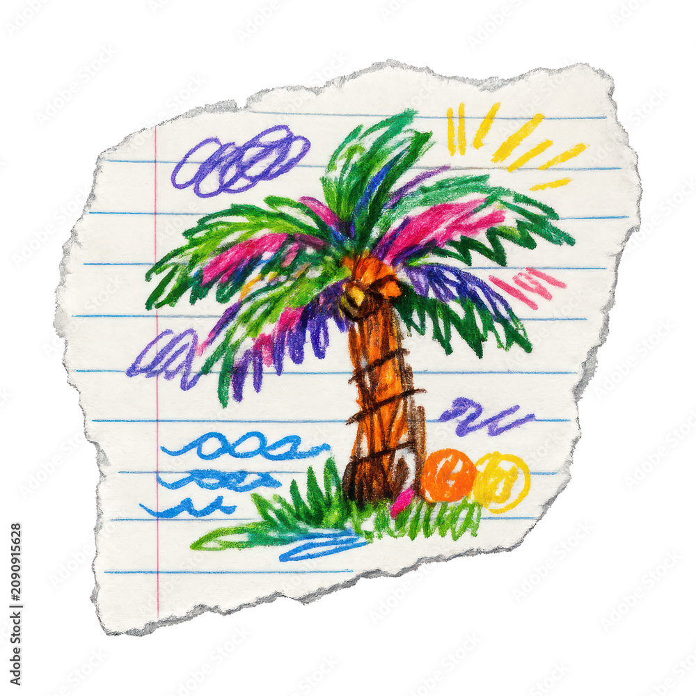 Obraz premium PNG Colorful crayon palm tree illustration.