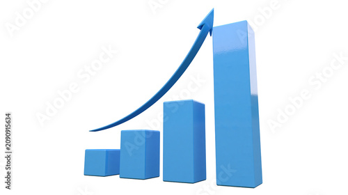 Obraz na płótnie Blue bar graph with rising arrow, isolated on transparent background