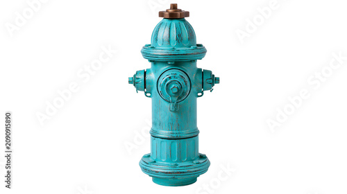 Foto Turquoise vintage fire hydrant with brass cap, isolated on transparent backgroun