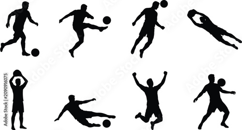 Soccer Player Silhouette Action Poses Black Vector Collection for Football Sports Design