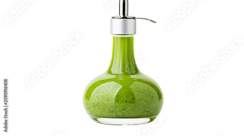 Φωτογραφία Glass cruet filled with green pesto sauce, isolated on transparent background