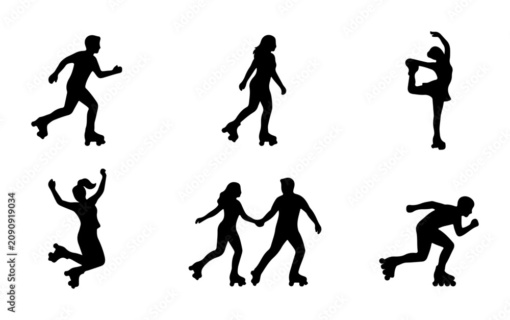 Obraz premium Roller Skating Silhouettes Active People, Sports, Recreation, Fitness, Outdoor Activities, Vector Set