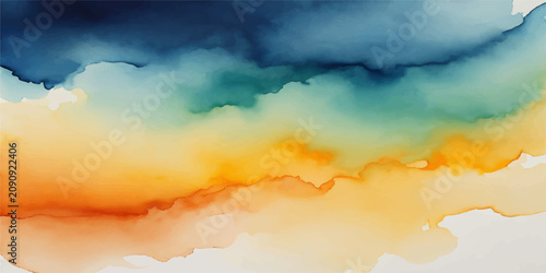 Abstract watercolor background blue orange gradient texture artistic sky painting creative colorful design illustration