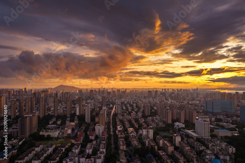 Photography sunset over the city