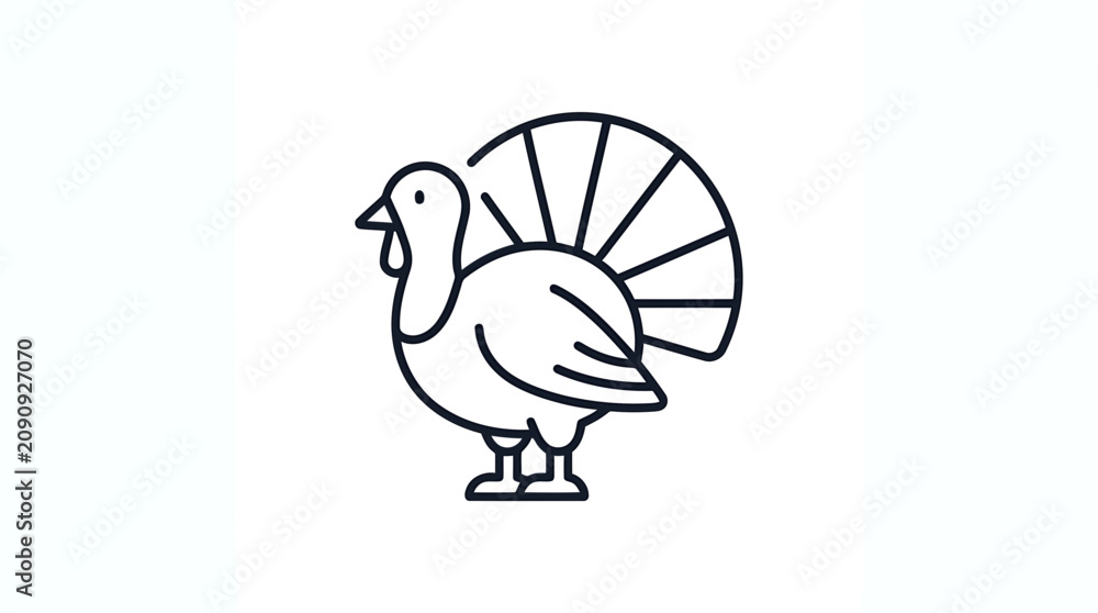 Fototapeta premium Minimalist line art icon of a turkey bird for thanksgiving holiday celebration and farm animal design projects