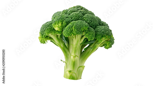 Fresh whole green broccoli head organic vegetable isolated on transparent background
