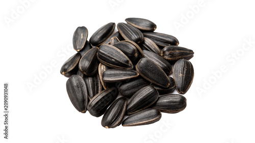 Bild auf Leinwand Pile of healthy raw black sunflower seeds snack isolated on transparent backgrou