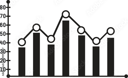Black bar chart with line graph overlay data statistics analysis