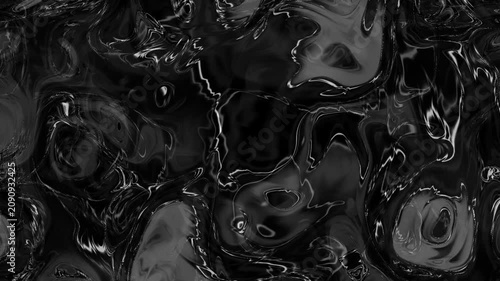 Abstract liquid chrome animation with specular reflections seamless loop. Dark metallic fluid ripples and glossy animation