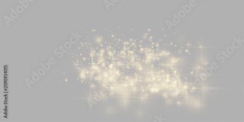 Dreamy gold sparks and golden stars glitter special light effect. Radiant stardust fades into bokeh, elegant shine and magical reflections. Vector illustration png.