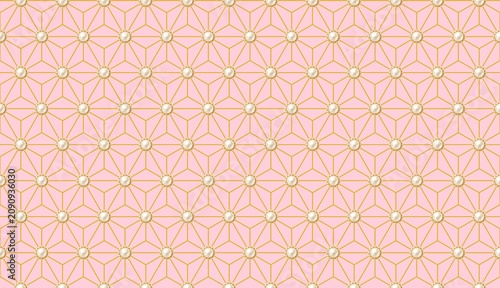 Japanese Asanoha Seamless Pattern with Pearl Accents in Pastel Pink