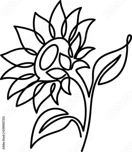 Photos Minimalist Sunflower Line Art Drawing, Single Continuous Line, Botanical Illustr