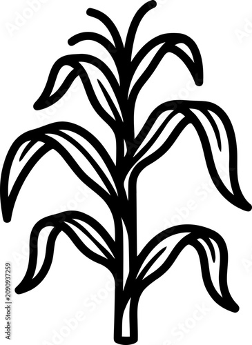 Foto Stylized Corn Stalk Icon, Black and White Outline, Vector Illustration