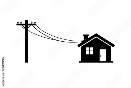 Silhouette of Electric Utility Pole Connected to Residential House Representing Home Power Supply and Energy Distribution Concept