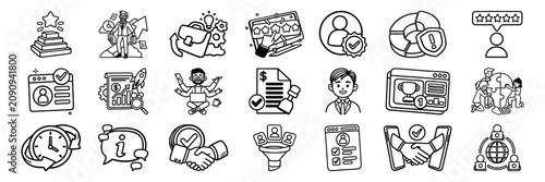 Project management and digital marketing line icon collection