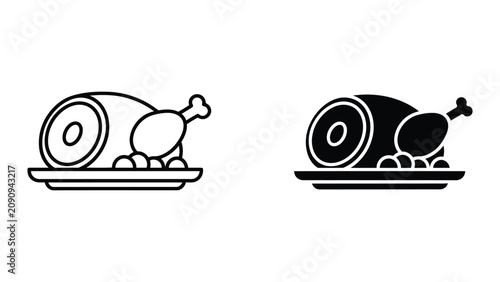 Obraz na płótnie Professional Minimal Vector Icon Roasted chicken on platter icon in outline and