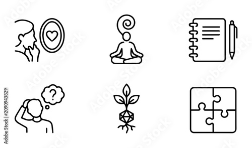 Fotografie Mindfulness Icons: Self-Reflection, Meditation, Growth, Problem Solving, Plannin