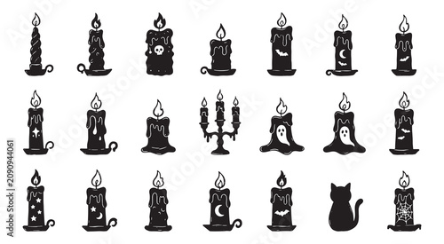 Doodle Hand Drawn Halloween Candle Silhouette Set