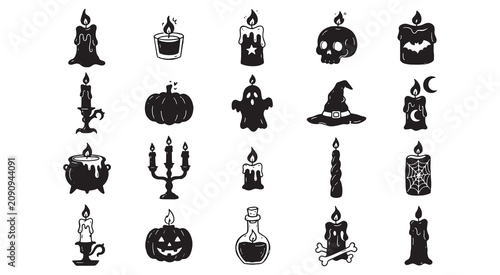 Doodle Hand Drawn Halloween Candle Silhouette Set