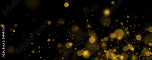 Shimmering gold lights abstract overlay. Tiny glitter pieces surround radiant highlights while glimmer glow enhances every detail. Vector illustration.
