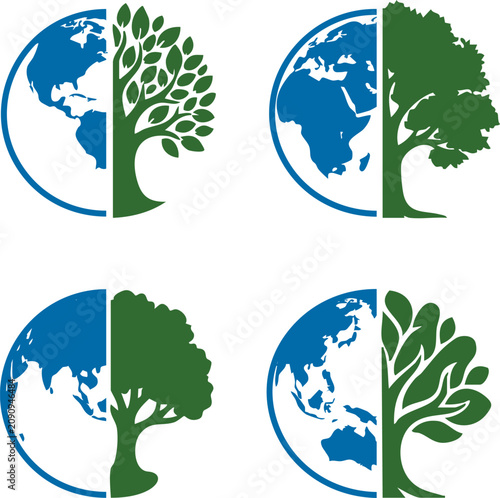 Globe halves with tree shapes