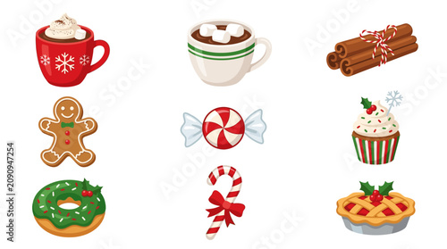 фотографія Festive holiday treats and drinks on a white background for Christmas
